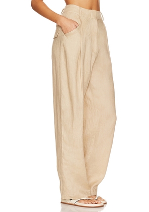 AEXAE Linen Highrise Trousers in Beige. Size M. Also in S, XS.