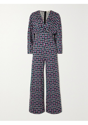 DIANE VON FURSTENBERG - Belted Gathered Printed Tencel Modal And Wool-blend Jumpsuit - Purple - xx small,x small,small,medium,large,x large