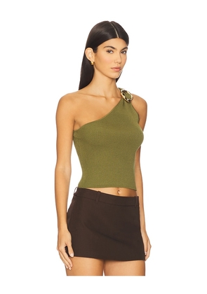 SIMKHAI Fenix One Shoulder Top in Olive. Size L. Also in M, S, XS.