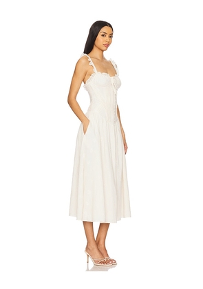 For Love & Lemons Baby Daisy Poplin Midi Dress in White. Size L. Also in M, S.