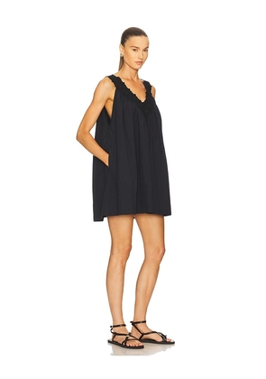 Helsa Mini Dress With Lace in Tech Poplin in Black. Size L. Also in M, S, XL.