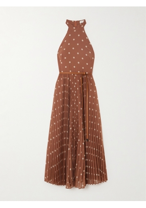 Zimmermann - Belted Pleated Polka-dot Recycled-chiffon Midi Dress - Brown - 00,1,2,3,4