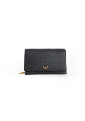 VLogo Grainy Leather Wallet with Chain
