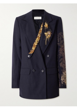 Dries Van Noten - Double-breasted Embellished Wool And Linen-blend Blazer - Blue - 44,46