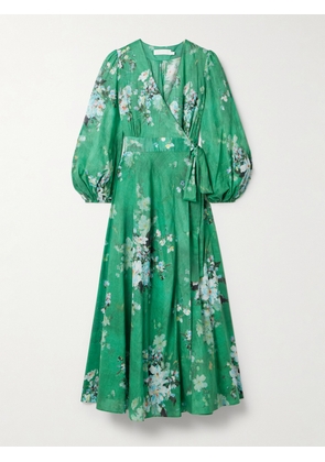 Zimmermann - Everley Floral-print Cotton-voile Midi Wrap Dress - Green - 00,0,1,2,3,4
