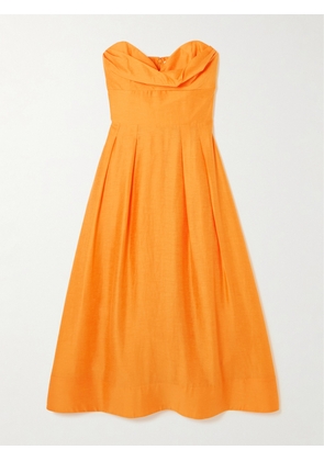 Rebecca Vallance - Cera Strapless Draped Pleated Lyocell-blend Midi Dress - Yellow - UK 4,UK 6,UK 8,UK 10,UK 12,UK 14