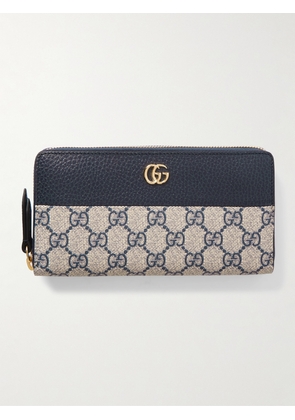 Gucci - Gg Marmont Textured-leather And Printed Coated-canvas Wallet - Neutrals - One size