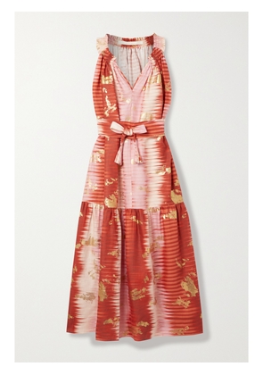 ANNA MASON - Belted Metallic Tie-dyed Linen Midi Dress - Pink - UK 6,UK 8,UK 10,UK 12,UK 14