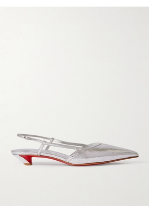 Christian Louboutin - Miss Z Slingina 25 Metallic Crinkled-leather Slingback Pumps - Silver - IT36,IT36.5,IT37,IT37.5,IT38,IT38.5,IT39,IT39.5,IT40,IT40.5,IT41,IT41.5,IT42
