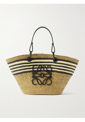 LOEWE - + Paula's Ibiza Anagram Basket Medium Leather-trimmed Striped Raffia Tote - Green - One size