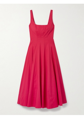 STAUD - Wells Pleated Cotton-blend Poplin Midi Dress - Red - US00,US0,US2,US4,US6,US8,US10,US12,US14,US16