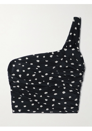 BLAZÉ Milano - Mariquita Reef One-shoulder Gathered Printed Silk Crepe De Chine Top - Blue - 00,1,2,3,4