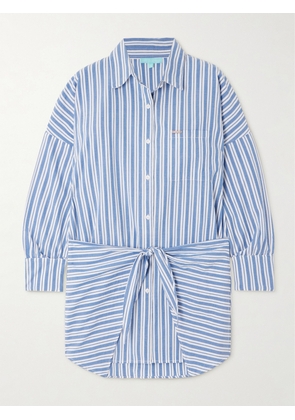 Melissa Odabash - Sara Tie-detailed Striped Cotton Mini Shirt Dress - Blue - x small,small,medium,large,x large
