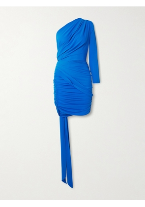 Alex Perry - One-sleeve Ruched Stretch Recycled Crepe-jersey Mini Dress - Blue - UK 6,UK 8,UK 10,UK 12