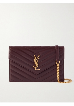 SAINT LAURENT - Cassandre Envelope Mini Matelassé Leather Shoulder Bag - Burgundy - One size