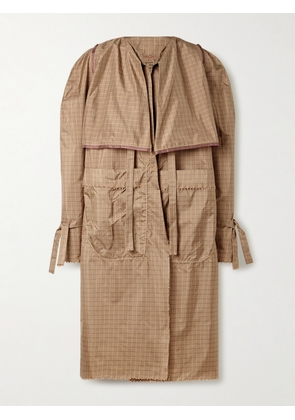 Thank You Have A Good Day - Frayed Checked Silk-taffeta Trench Coat - Brown - One size