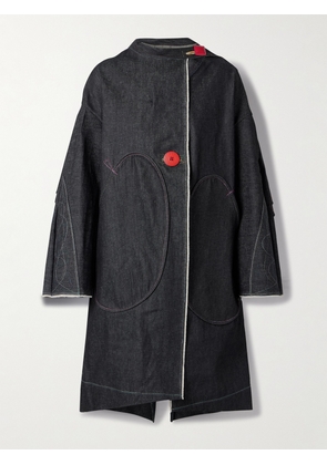 Thank You Have A Good Day - Paneled Embroidered Denim Jacket - Blue - One size