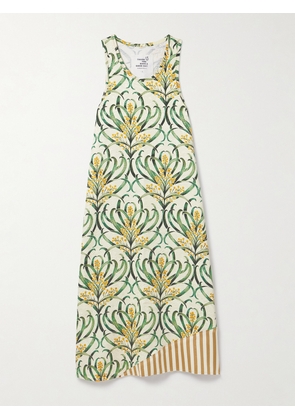 Thank You Have A Good Day - Striped Floral-print Cotton-cloqué Midi Dress - Multi - One size