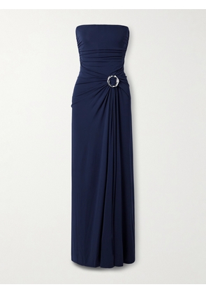 SIMKHAI - Emma Embellished Gathered Draped Jersey Gown - Blue - US0,US2,US4,US6,US8,US10,US12