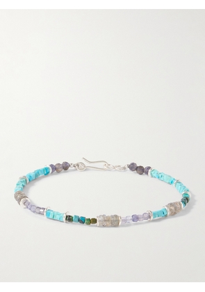 Peyote Bird - Pacific Sterling Silver Multi-Stone Beaded Bracelet - Men - Blue