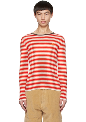 ERL White & Red Embroidered Sweater