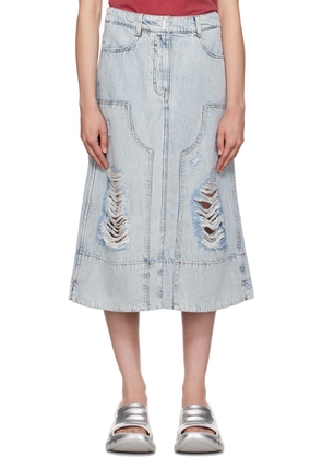 Givenchy Blue Distressed Denim Midi Skirt