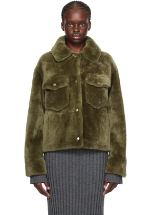 Yves Salomon - Meteo Khaki Spread Collar Shearling Jacket