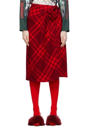 Burberry Red Check Midi Skirt