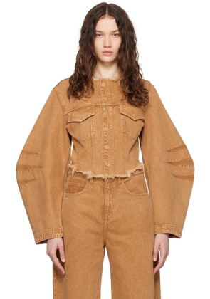 Marques Almeida Brown Frayed Denim Jacket