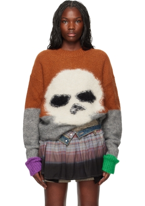 ERL Orange Mohair Skull Intarsia Sweater