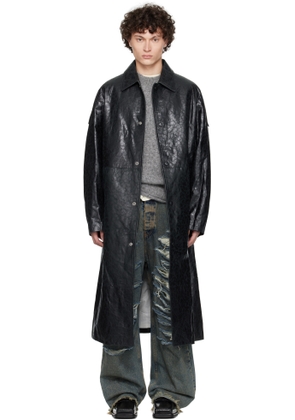 424 Black Light Trench Leather Coat