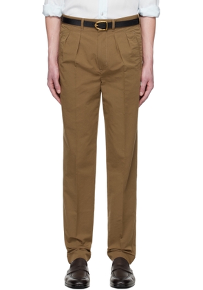 TOM FORD Tan Fluid Poplin Double Pleat Trousers