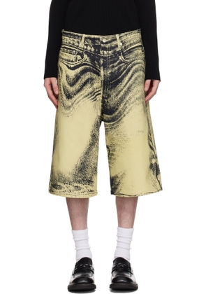 CAMPERLAB Yellow & Black Distorted Denim Shorts
