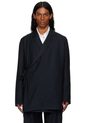 Maharishi Black 6057 Asymmetrical Kimono Wool Blazer