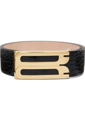 Victoria Beckham Black Jumbo Frame Croc Embossed Belt