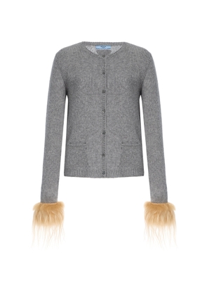 Prada Shearling-Trimmed Wool Cardigan - Moda Operandi