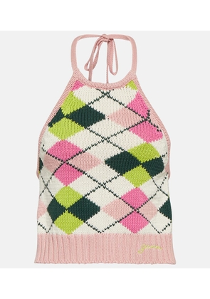 Ganni Argyle halterneck cotton top