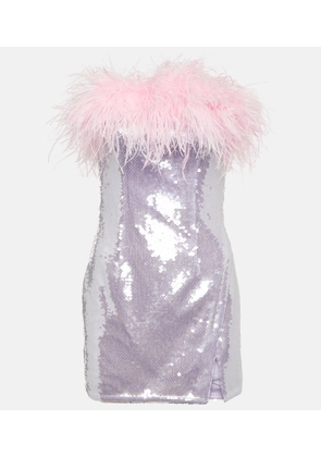 Self-Portrait Feather-trimmed sequined minidress