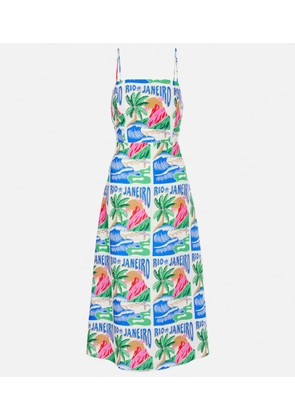 Farm Rio Carioca Posters linen-blend midi dress