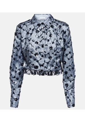 Ganni Sequined lace cropped shirt
