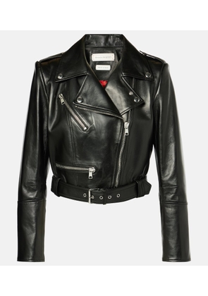McQueen Cropped leather biker jacket