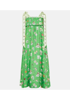 Alemais Shirred printed linen midi dress