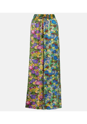 Alemais Printed silk satin wide-leg pants
