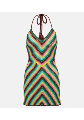 Anna Kosturova Striped crochet cotton minidress