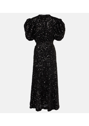 Rotate Sequined puff-sleeve midi dress