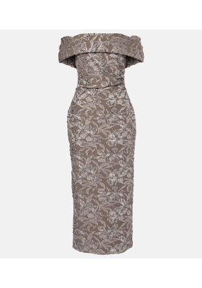Oscar de la Renta Floral metallic jacquard midi dress