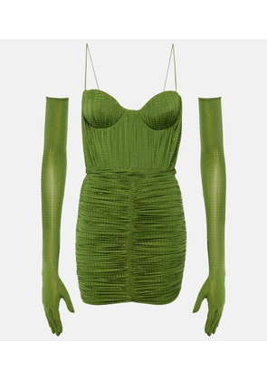 Alex Perry Embellished ruched jersey minidress