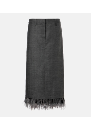 Brunello Cucinelli Feather-trimmed virgin wool midi skirt