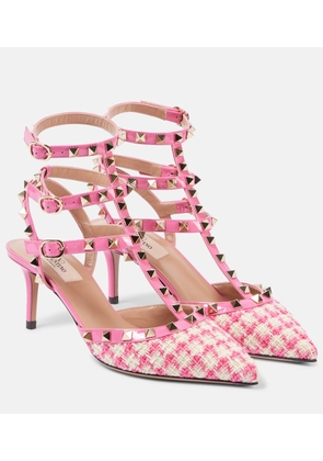 Valentino Garavani Rockstud 65 boucle-trimmed leather pumps