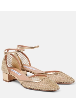 Aquazzura Asha 35 leather-trimmed mesh pumps